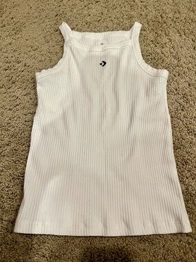 Converse White Ribbed Logo Tank
